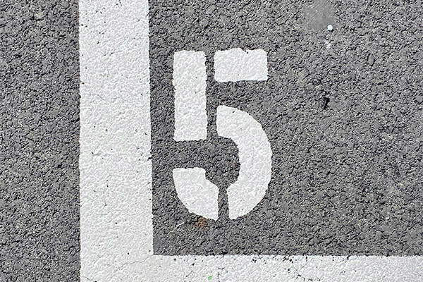 5 labeled on cement