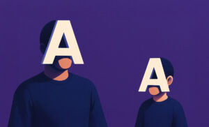 An illustration of A masked father and the child.