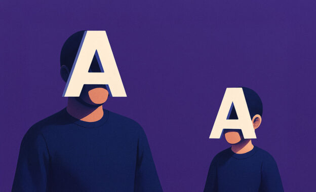 An illustration of A masked father and the child.
